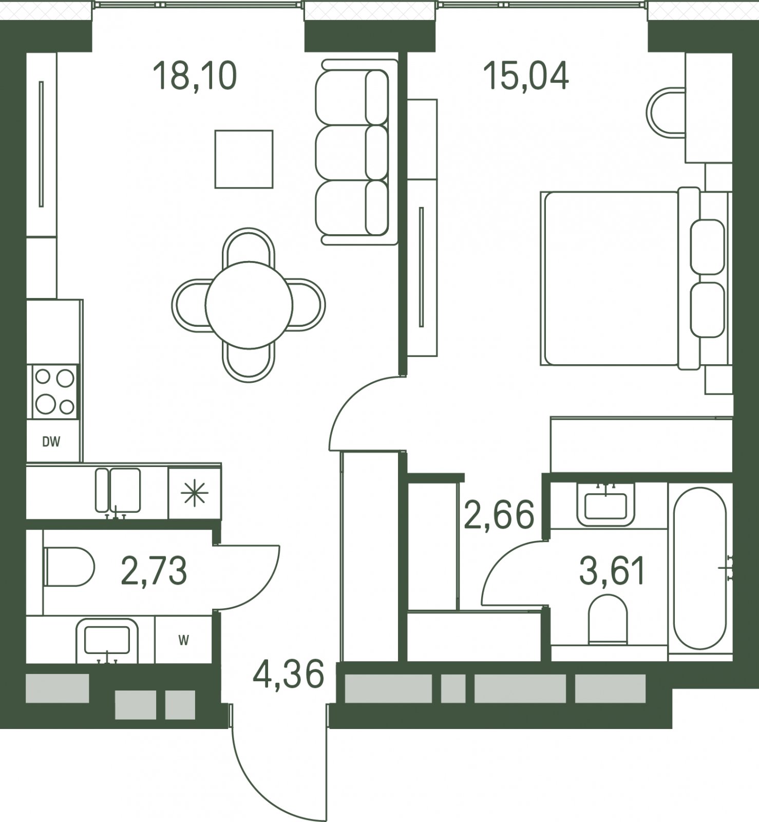1-комнатная квартира с частичной отделкой, 46.52 м2, 6 этаж, сдача 3 квартал 2025 г., ЖК Moments, корпус 1 - объявление 2154975 - фото №1