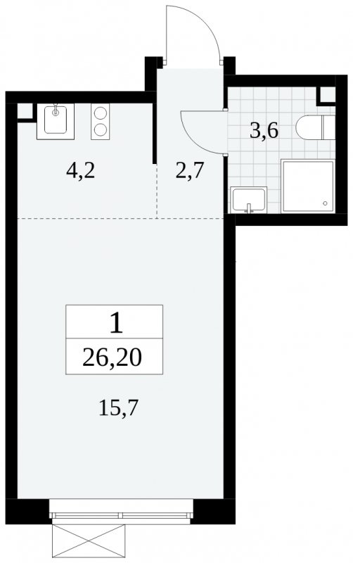 Студия с частичной отделкой, 26.2 м2, 2 этаж, сдача 3 квартал 2024 г., ЖК Прокшино, корпус 8.2 - объявление 1683711 - фото №1