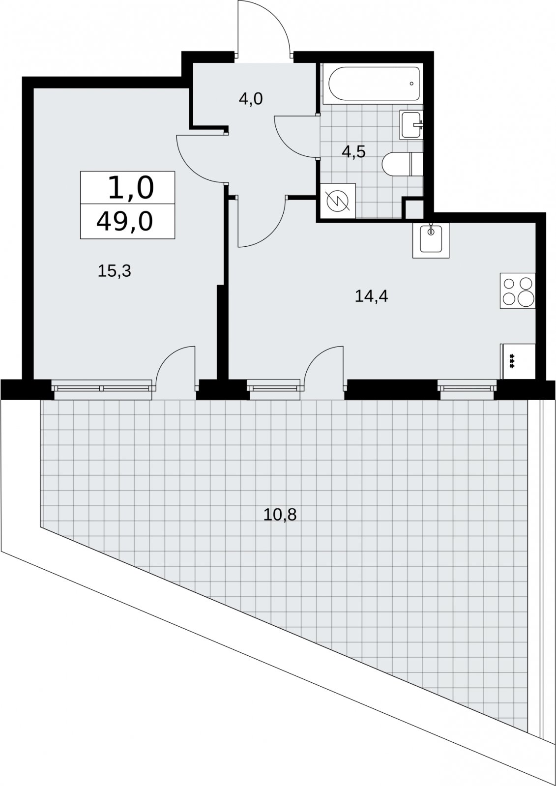 1-комнатная квартира с частичной отделкой, 49 м2, 2 этаж, сдача 1 квартал 2026 г., ЖК Скандинавия, корпус 37.1.2 - объявление 2334121 - фото №1