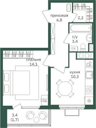 1-комнатная квартира с полной отделкой, 38.6 м2, 9 этаж, дом сдан, ЖК Зеленая Вертикаль, корпус 2 - объявление 2073199 - фото №1