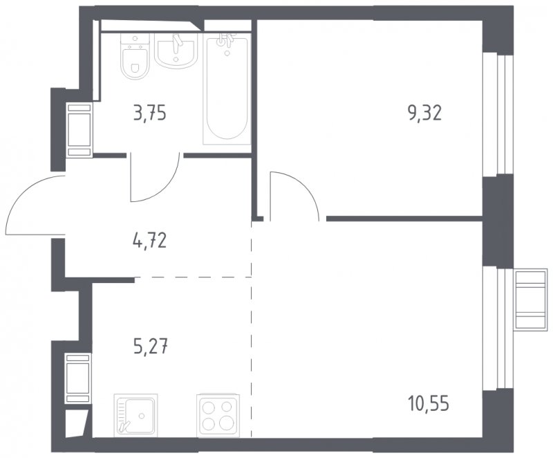 2-комнатная квартира с полной отделкой, 33.61 м2, 4 этаж, сдача 2 квартал 2023 г., ЖК Томилино Парк, корпус 4.3 - объявление 1702245 - фото №1