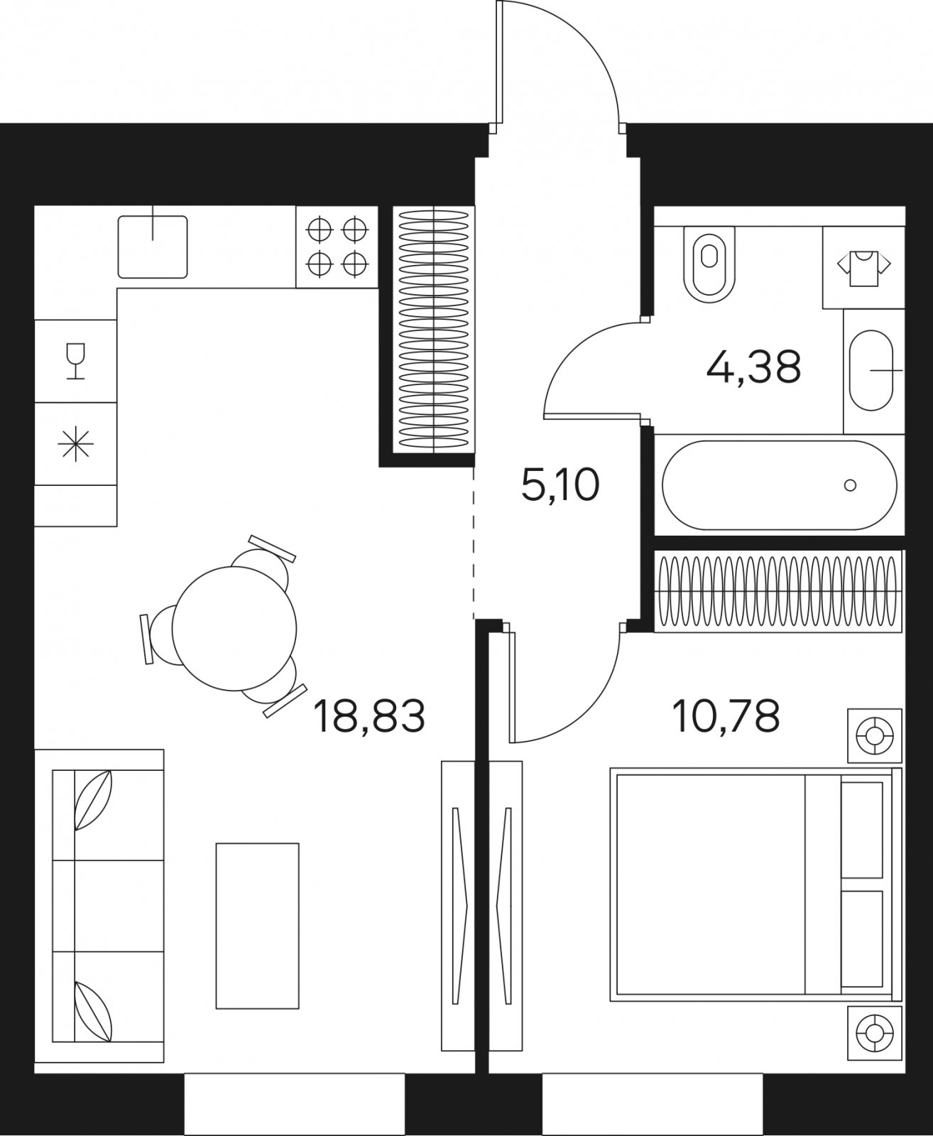 1-комнатная квартира без отделки, 39.09 м2, 12 этаж, сдача 4 квартал 2024 г., ЖК FØRST, корпус 1 - объявление 1942353 - фото №1