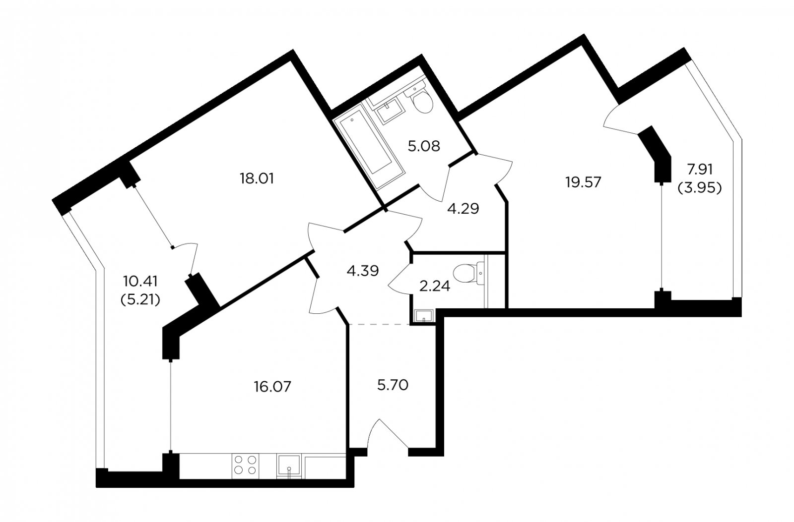 2-комнатная квартира без отделки, 84.51 м2, 10 этаж, дом сдан, ЖК RiverSky, корпус 8 - объявление 2278810 - фото №1