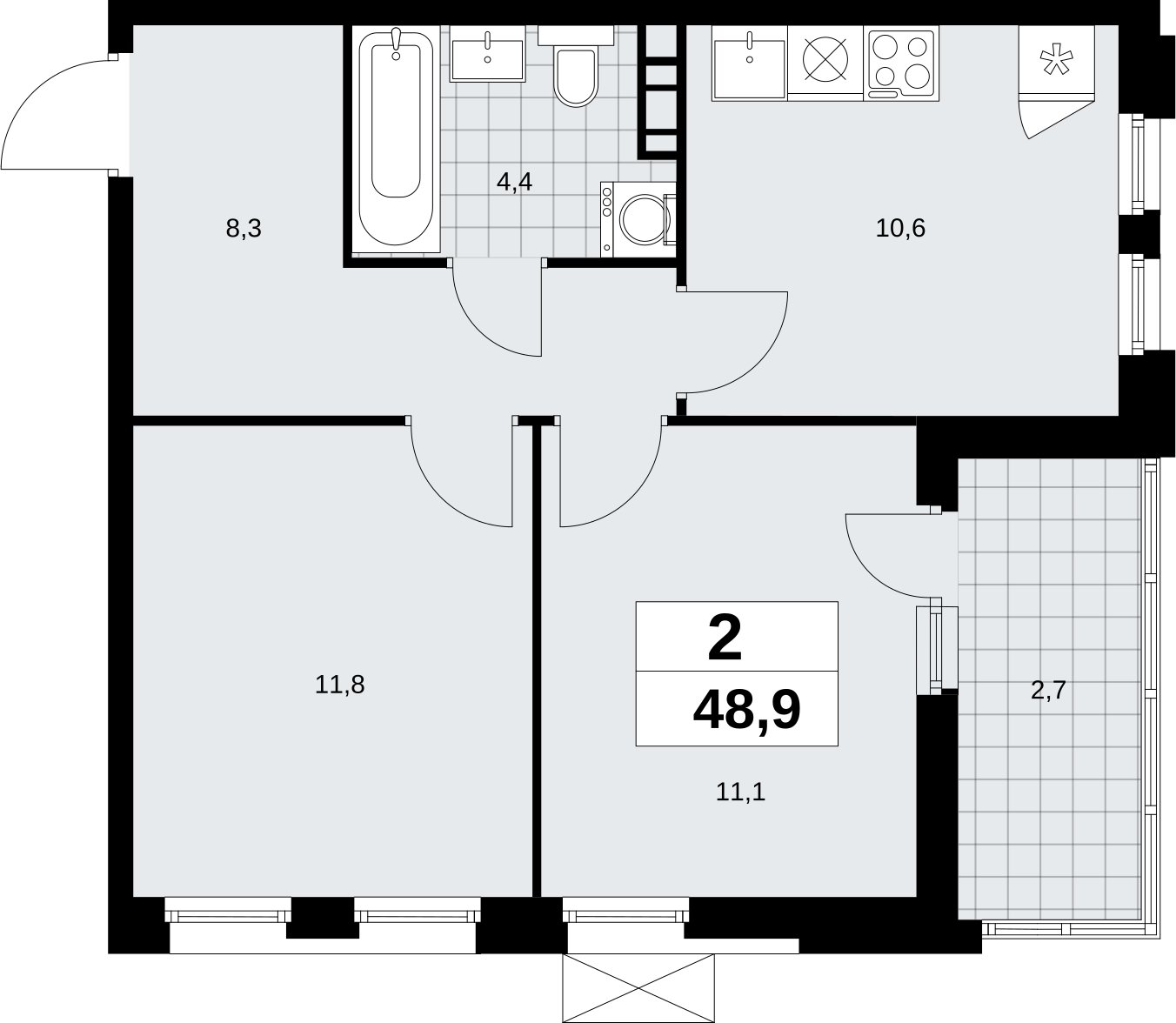 2-комнатная квартира без отделки, 48.9 м2, 8 этаж, сдача 4 квартал 2026 г., ЖК Скандинавия, корпус 2.18.1.3 - объявление 2350806 - фото №1