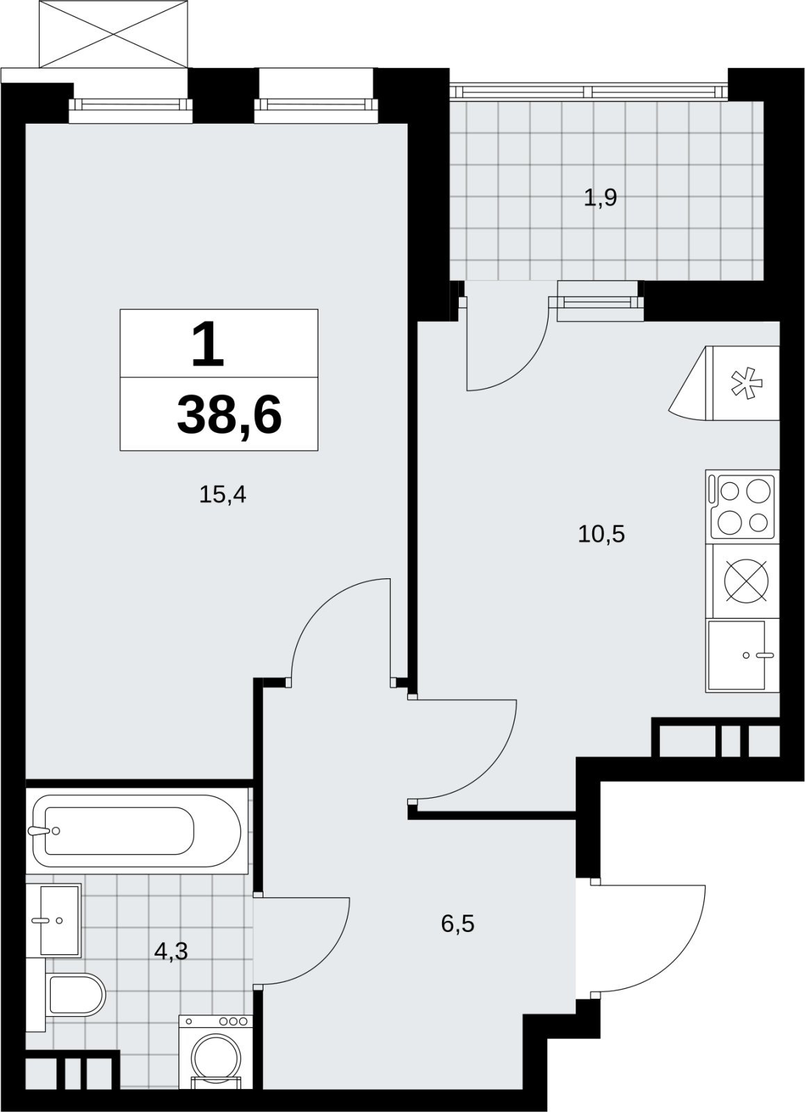 1-комнатная квартира без отделки, 38.6 м2, 13 этаж, сдача 4 квартал 2026 г., ЖК Скандинавия, корпус 2.18.1.3 - объявление 2350852 - фото №1