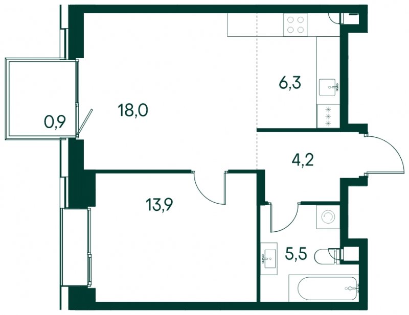 1-комнатная квартира без отделки, 48.8 м2, 2 этаж, сдача 2 квартал 2025 г., ЖК Клубный город на реке Primavera, корпус 4 квартала "Vivaldi" - объявление 1930612 - фото №1