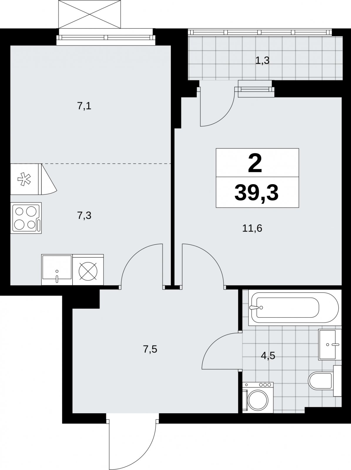 2-комнатная квартира (евро) без отделки, 39.3 м2, 3 этаж, сдача 1 квартал 2026 г., ЖК Дзен-кварталы, корпус 6.2.1 - объявление 2328456 - фото №1