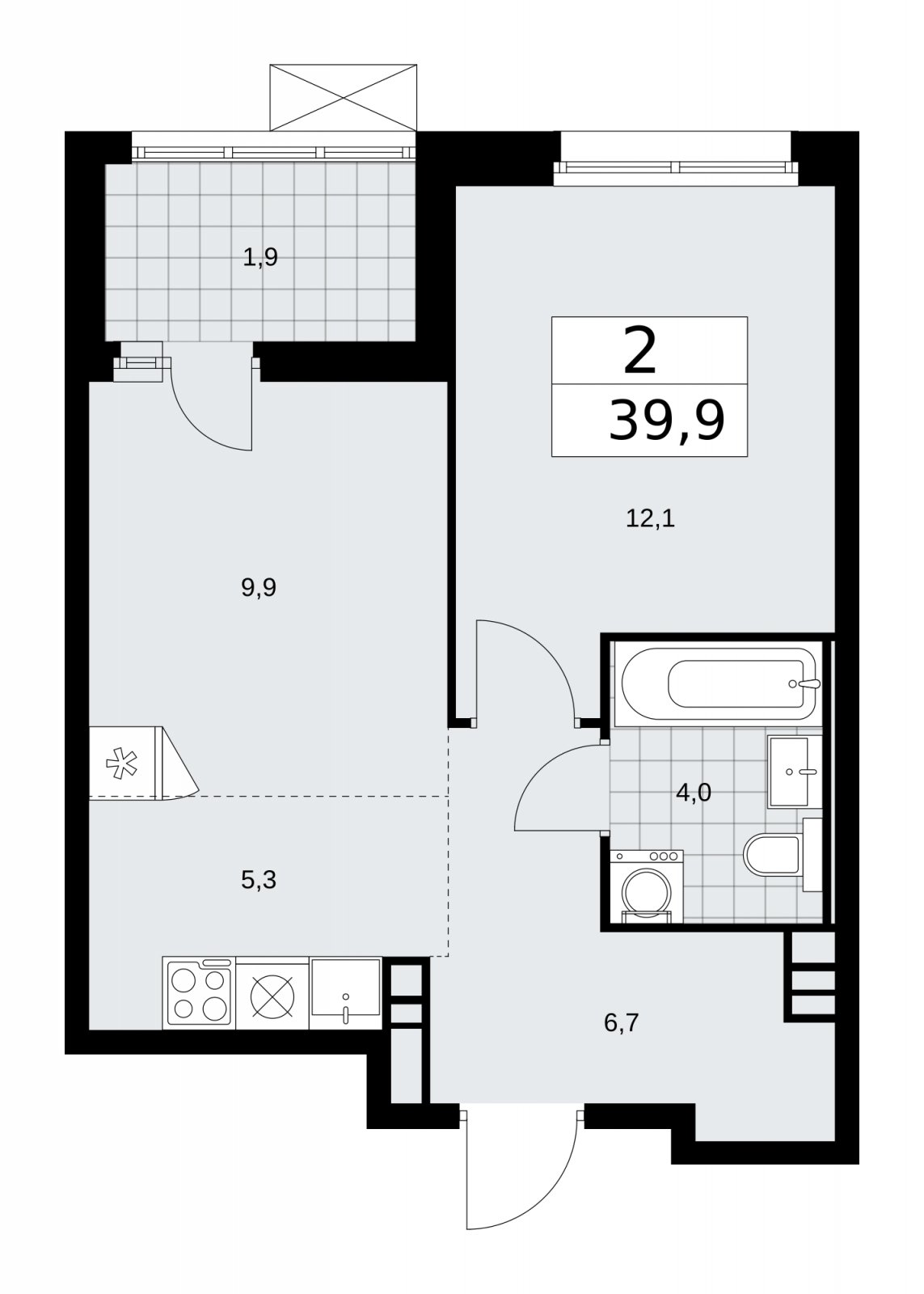 2-комнатная квартира (евро) с частичной отделкой, 39.9 м2, 4 этаж, сдача 2 квартал 2026 г., ЖК Скандинавия, корпус 25.2 - объявление 2283482 - фото №1