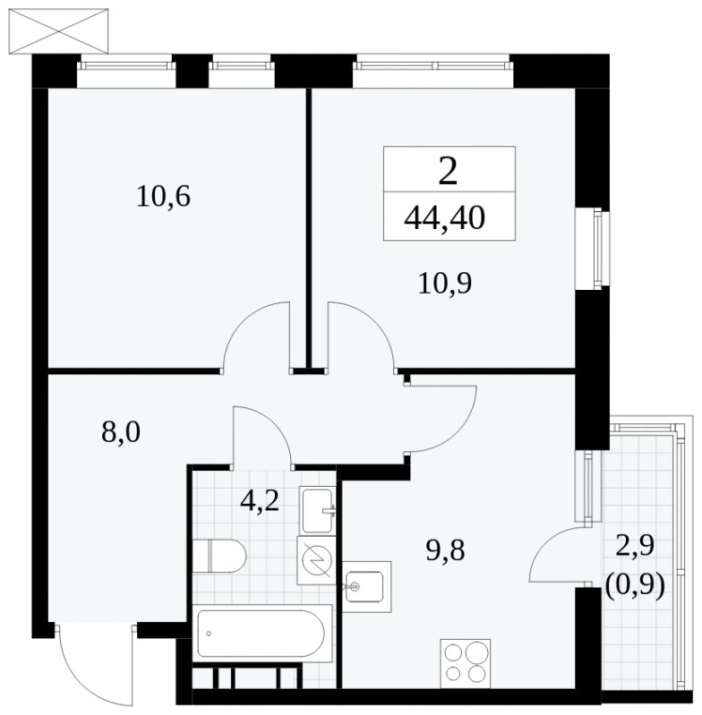 2-комнатная квартира без отделки, 44.4 м2, 16 этаж, сдача 1 квартал 2025 г., ЖК Прокшино, корпус 5.2.5 - объявление 1900960 - фото №1