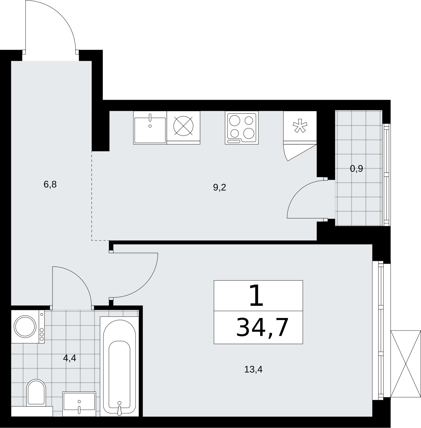 1-комнатная квартира без отделки, 34.7 м2, 5 этаж, сдача 2 квартал 2026 г., ЖК Бунинские кварталы, корпус 7.3 - объявление 2313855 - фото №1