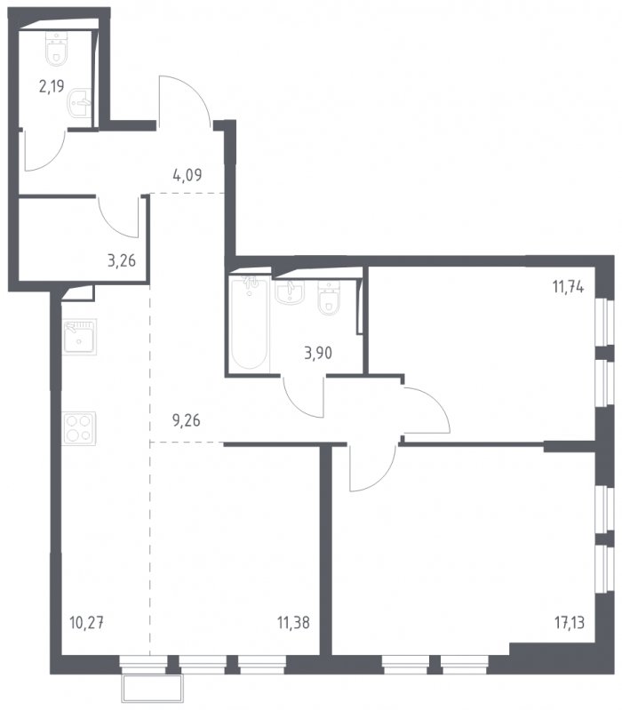3-комнатная квартира с полной отделкой, 73.22 м2, 6 этаж, сдача 4 квартал 2024 г., ЖК Остафьево, корпус 13 - объявление 1848488 - фото №1