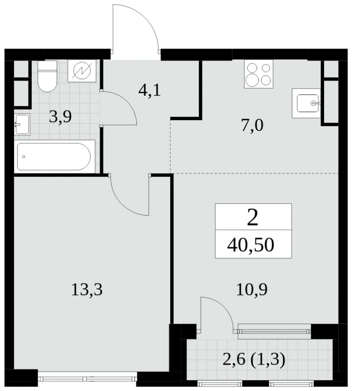 2-комнатная квартира (евро) без отделки, 40.5 м2, 14 этаж, сдача 2 квартал 2025 г., ЖК Южные сады, корпус 2.3 - объявление 1758203 - фото №1