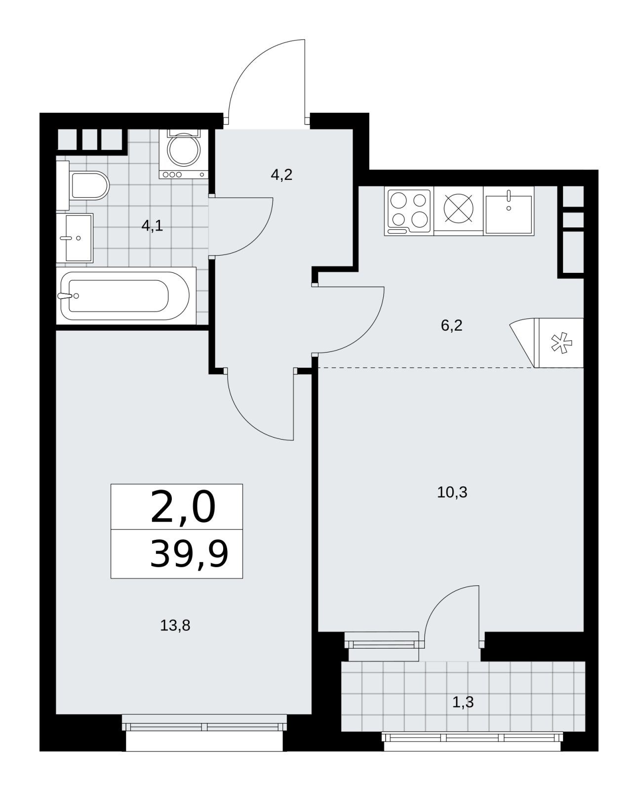 2-комнатная квартира (евро) без отделки, 39.9 м2, 6 этаж, сдача 1 квартал 2026 г., ЖК Дзен-кварталы, корпус 3.2 - объявление 2241192 - фото №1