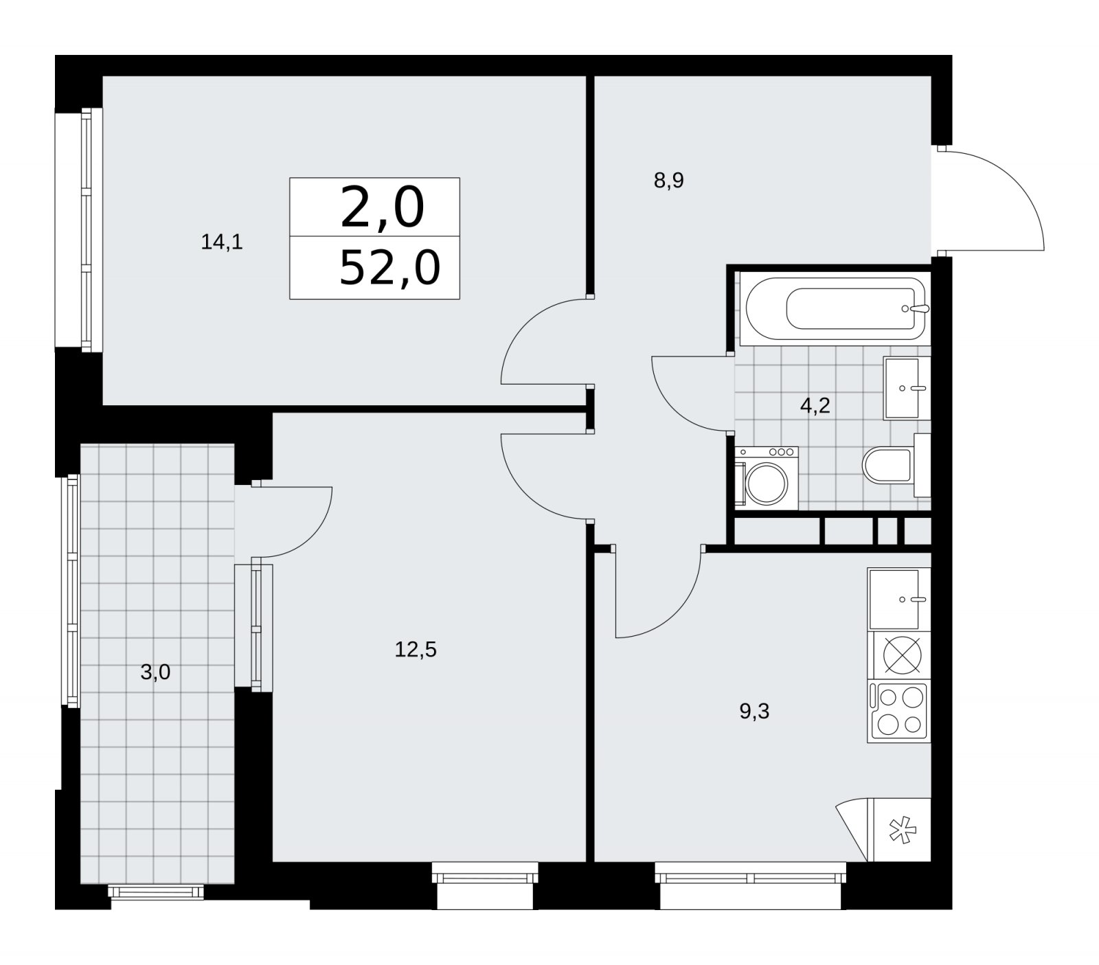 2-комнатная квартира с частичной отделкой, 52 м2, 6 этаж, сдача 2 квартал 2026 г., ЖК Дзен-кварталы, корпус 3.5 - объявление 2242396 - фото №1