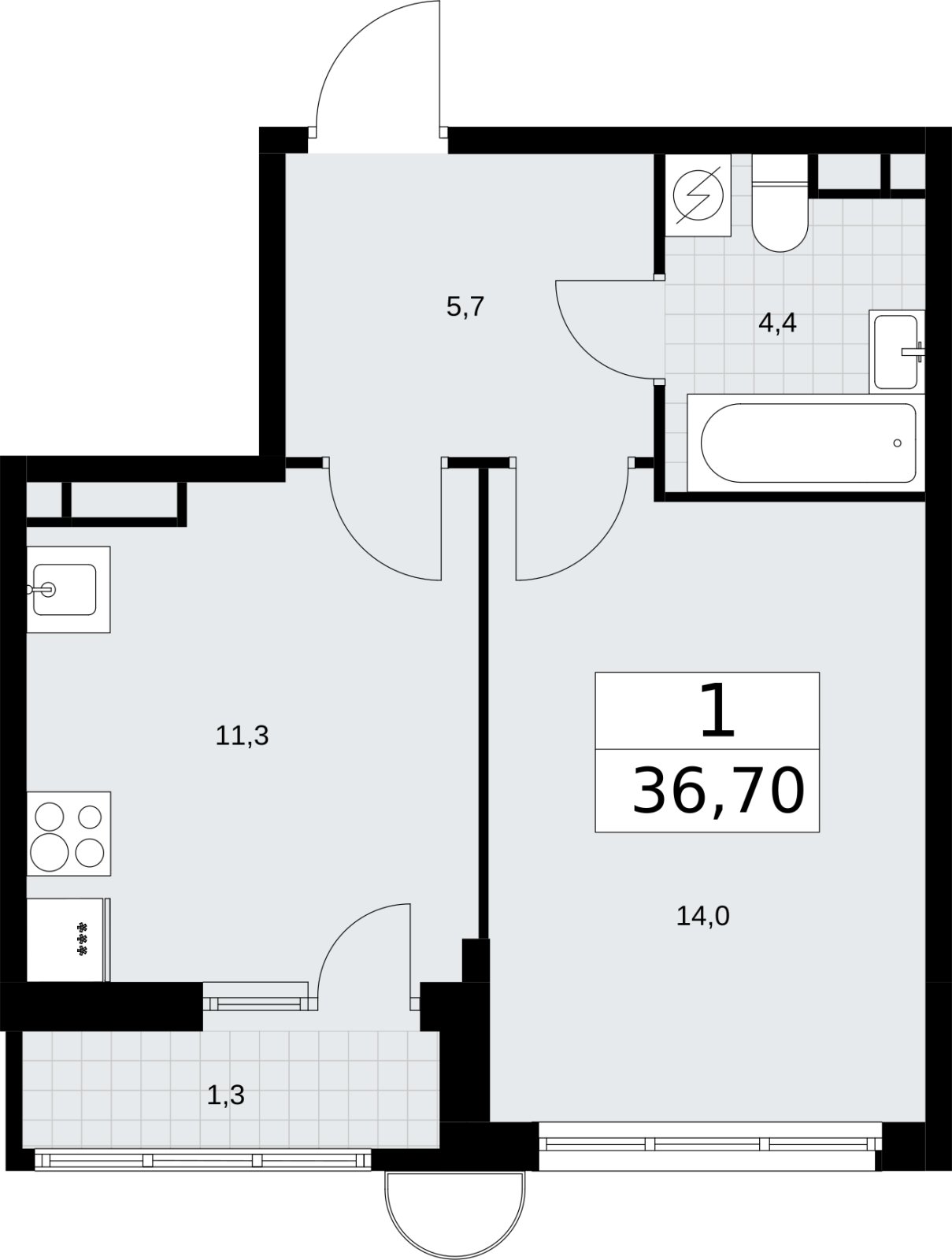1-комнатная квартира с полной отделкой, 36.7 м2, 8 этаж, сдача 4 квартал 2026 г., ЖК Родные кварталы, корпус 3.2 - объявление 2378436 - фото №1