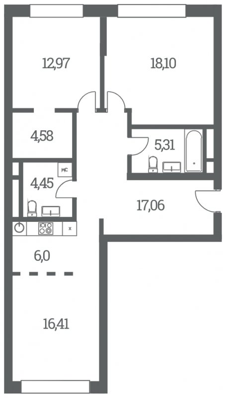 3-комнатная квартира (евро) без отделки, 84.88 м2, 3 этаж, дом сдан, ЖК Headliner, корпус 1 - объявление 1708267 - фото №1