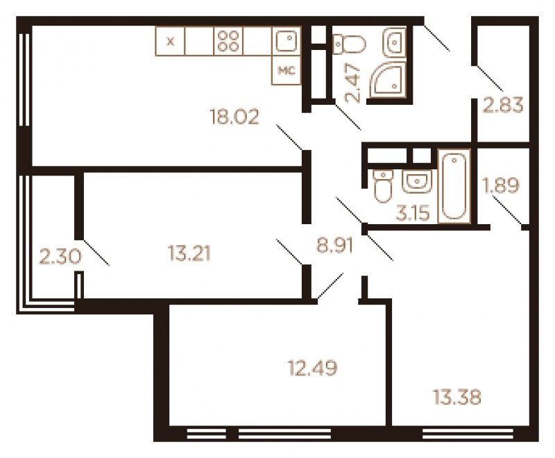 3-комнатная квартира без отделки, 78 м2, 8 этаж, дом сдан, ЖК Миниполис Рафинад, корпус 4 - объявление 1759867 - фото №1