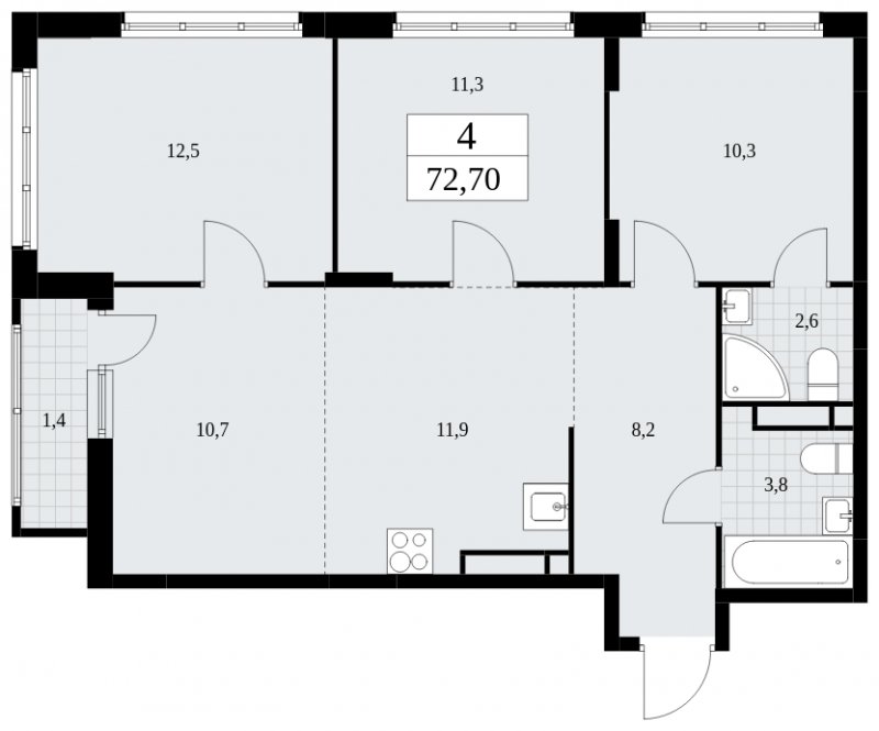 4-комнатная квартира (евро) без отделки, 72.7 м2, 15 этаж, сдача 4 квартал 2024 г., ЖК Скандинавия, корпус 36.1.2 - объявление 1801943 - фото №1