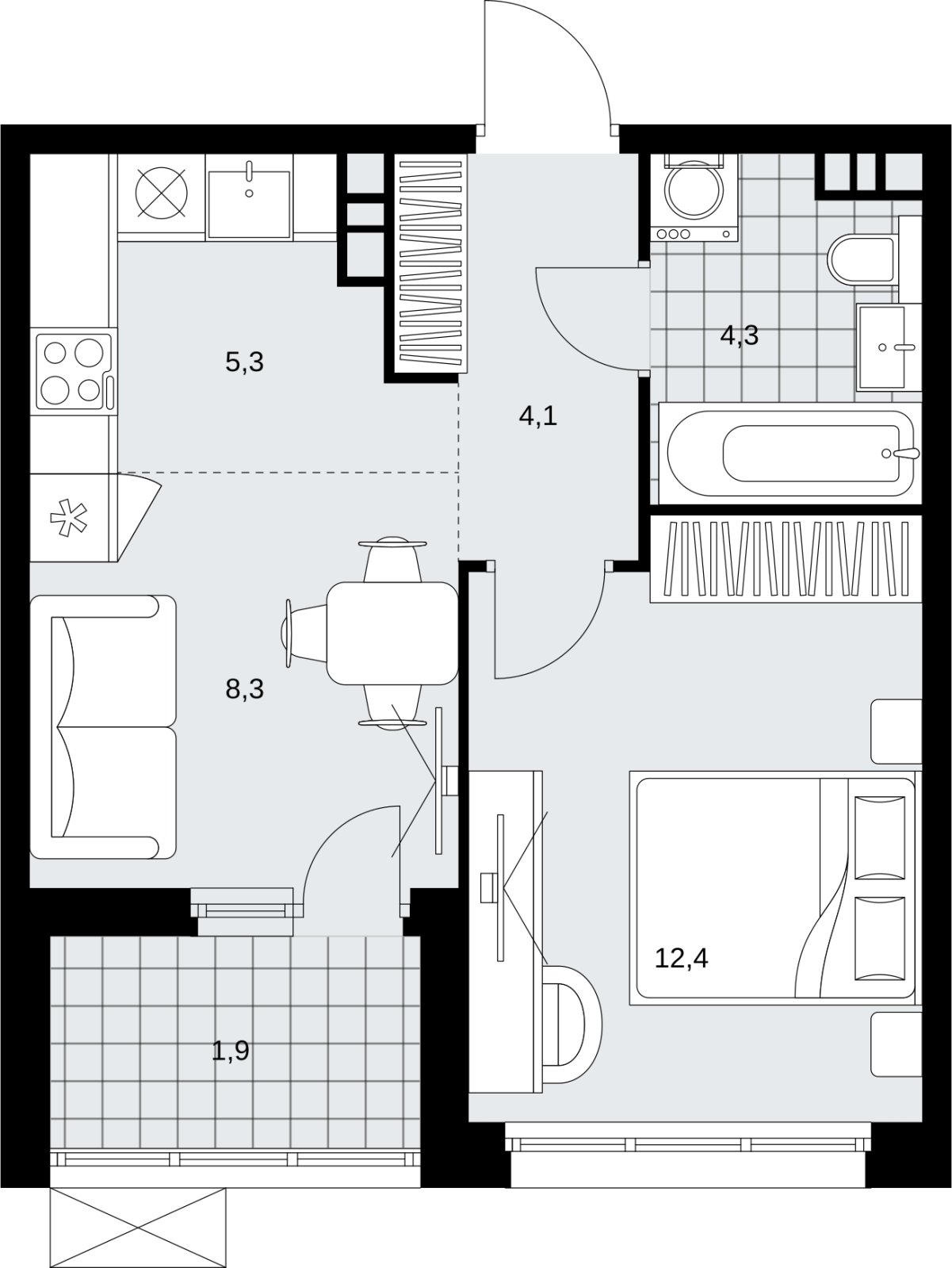 2-комнатная квартира (евро) без отделки, 36.3 м2, 4 этаж, сдача 4 квартал 2026 г., ЖК Скандинавия, корпус 2.18.2.6 - объявление 2351727 - фото №1