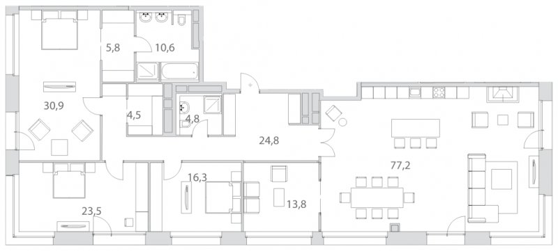 3-комнатная квартира без отделки, 212.2 м2, 23 этаж, дом сдан, ЖК LIFE-Кутузовский, корпус 7 - объявление 1163651 - фото №1