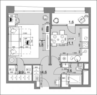 1-комнатная квартира без отделки, 40.6 м2, 6 этаж, сдача 4 квартал 2022 г., ЖК Румянцево-Парк, корпус 3 - объявление 1186964 - фото №1