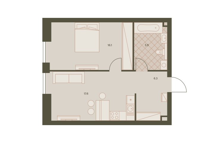 2-комнатная квартира (евро) без отделки, 45.7 м2, 15 этаж, сдача 4 квартал 2023 г., ЖК Eniteo, корпус 1 - объявление 2281057 - фото №1