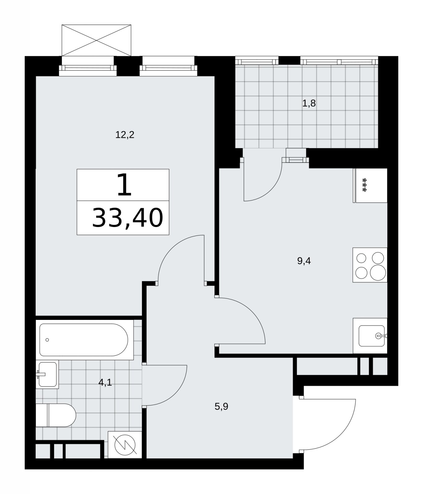 1-комнатная квартира с частичной отделкой, 33.4 м2, 16 этаж, сдача 4 квартал 2025 г., ЖК Бунинские кварталы, корпус 3.5 - объявление 2152254 - фото №1