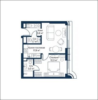 1-комнатная квартира с частичной отделкой, 38.5 м2, 40 этаж, сдача 4 квартал 2023 г., ЖК City Bay, корпус Atlantic Ocean 1 - объявление 1934692 - фото №1
