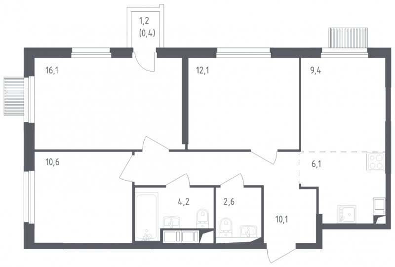4-комнатная квартира с полной отделкой, 71.6 м2, 6 этаж, сдача 2 квартал 2024 г., ЖК Мытищи Парк, корпус 3 - объявление 1831137 - фото №1