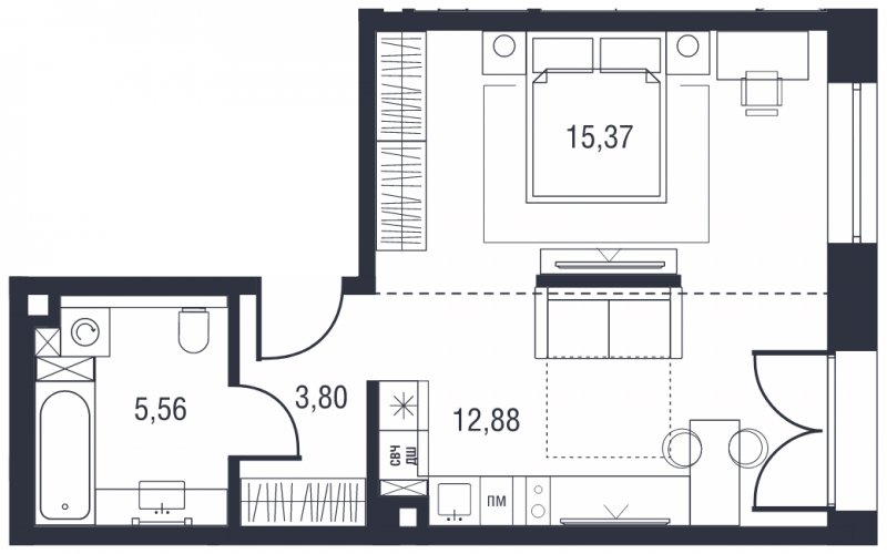 1-комнатная квартира без отделки, 37.17 м2, 11 этаж, сдача 3 квартал 2023 г., ЖК AFI Park Воронцовский, корпус 1 - объявление 2018770 - фото №1