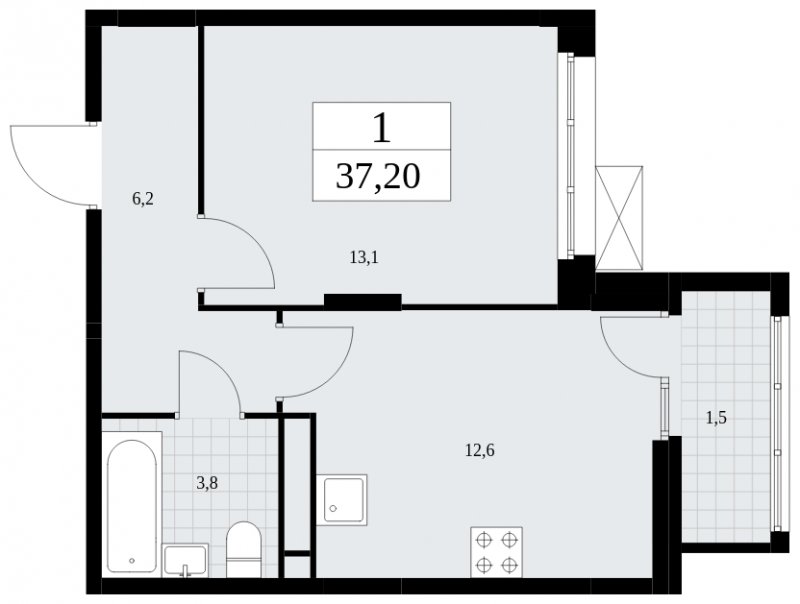 1-комнатная квартира без отделки, 37.2 м2, 10 этаж, сдача 1 квартал 2025 г., ЖК Скандинавия, корпус 36.3.2 - объявление 1894725 - фото №1