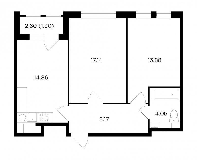 2-комнатная квартира без отделки, 59.41 м2, 2 этаж, сдача 1 квартал 2023 г., ЖК TopHILLS, корпус 6 - объявление 1818980 - фото №1