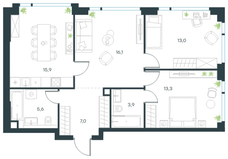 3-комнатная квартира без отделки, 74.8 м2, 40 этаж, сдача 4 квартал 2024 г., ЖК Level Мичуринский, корпус 4 - объявление 2200294 - фото №1