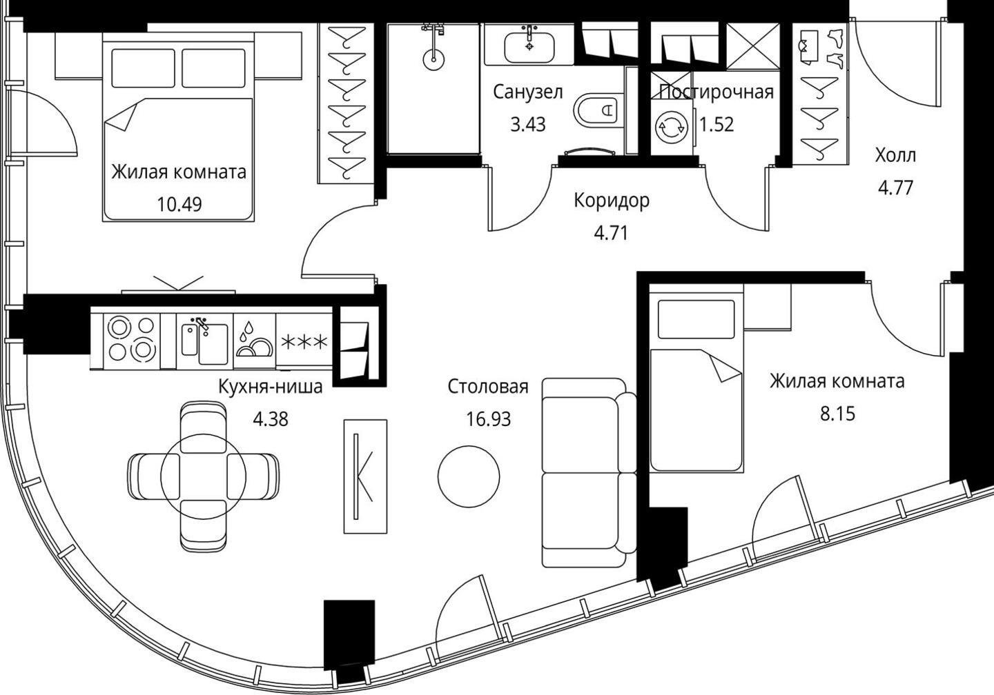 2-комнатная квартира с частичной отделкой, 54.38 м2, 2 этаж, сдача 3 квартал 2026 г., ЖК City Bay, корпус North Ocean 8 - объявление 2240408 - фото №1