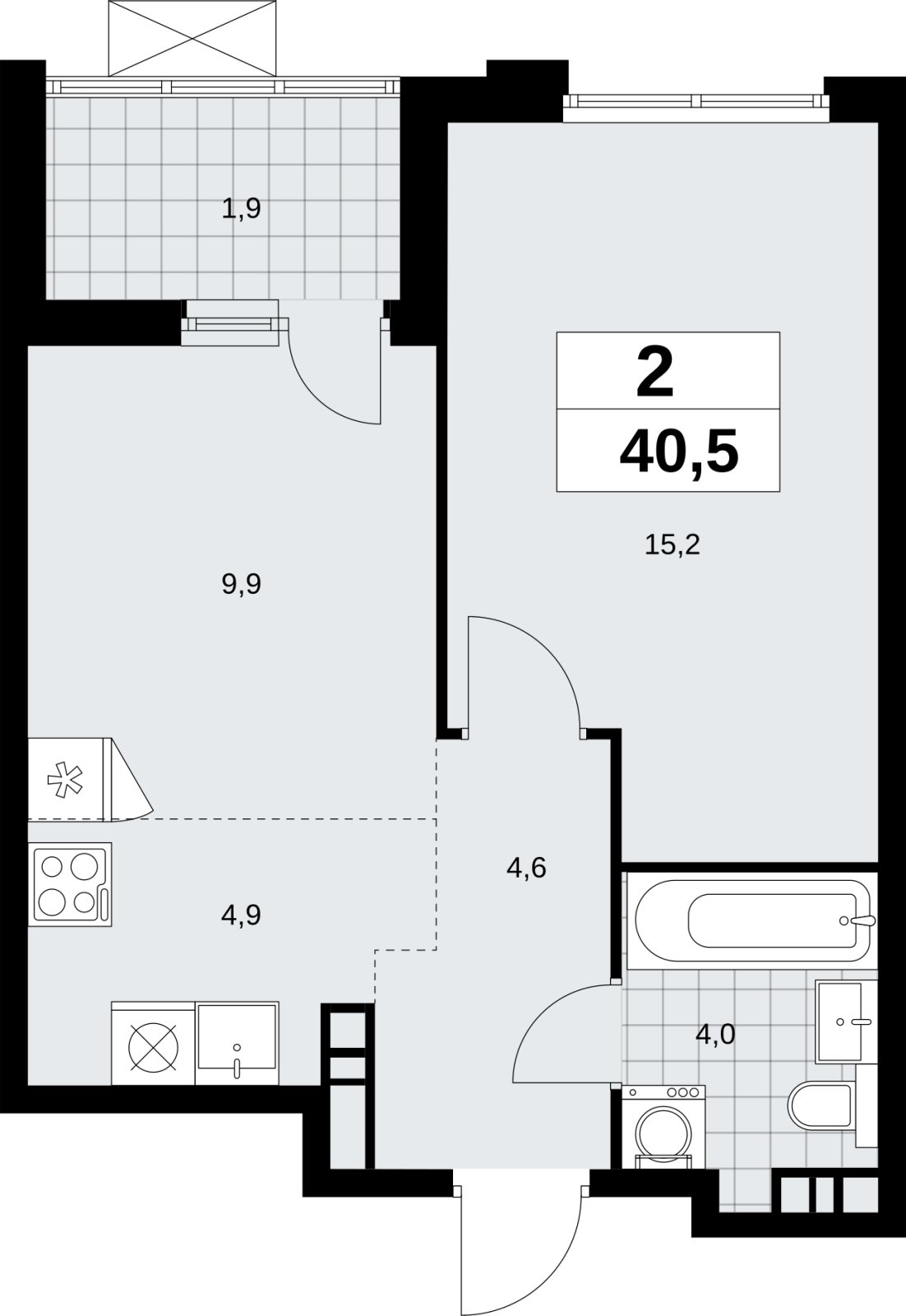 2-комнатная квартира (евро) без отделки, 40.5 м2, 16 этаж, сдача 4 квартал 2026 г., ЖК Скандинавия, корпус 2.18.1.3 - объявление 2350891 - фото №1