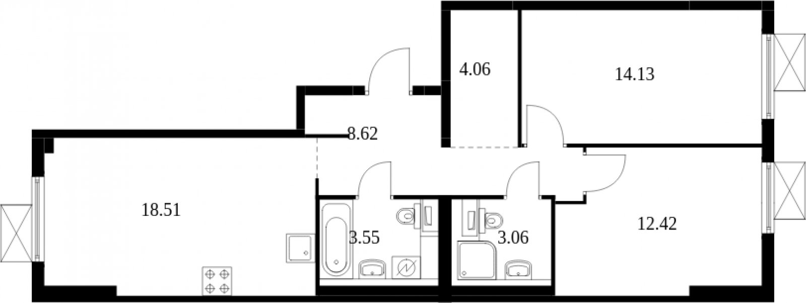 2-комнатная квартира с полной отделкой, 64.35 м2, 3 этаж, сдача 2 квартал 2025 г., ЖК Середневский лес, корпус 4.1 - объявление 2091362 - фото №1