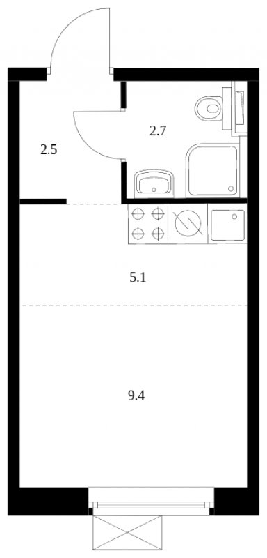 Студия с полной отделкой, 19.7 м2, 14 этаж, сдача 4 квартал 2023 г., ЖК Бунинские луга, корпус 3.1.1 - объявление 1753399 - фото №1
