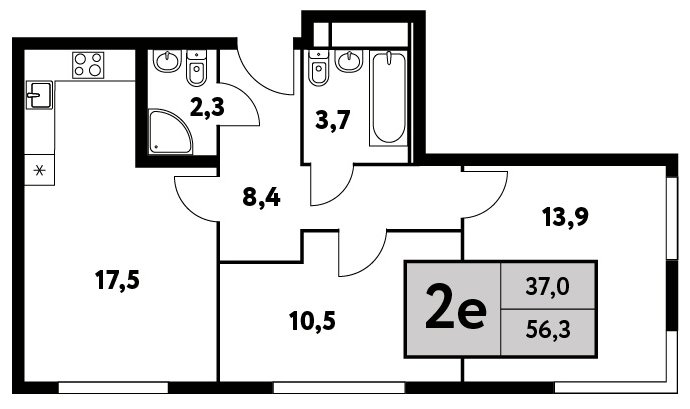 2-комнатная квартира без отделки, 56.3 м2, 3 этаж, сдача 4 квартал 2023 г., ЖК Фестиваль Парк - 2, корпус 25 - объявление 1661769 - фото №1