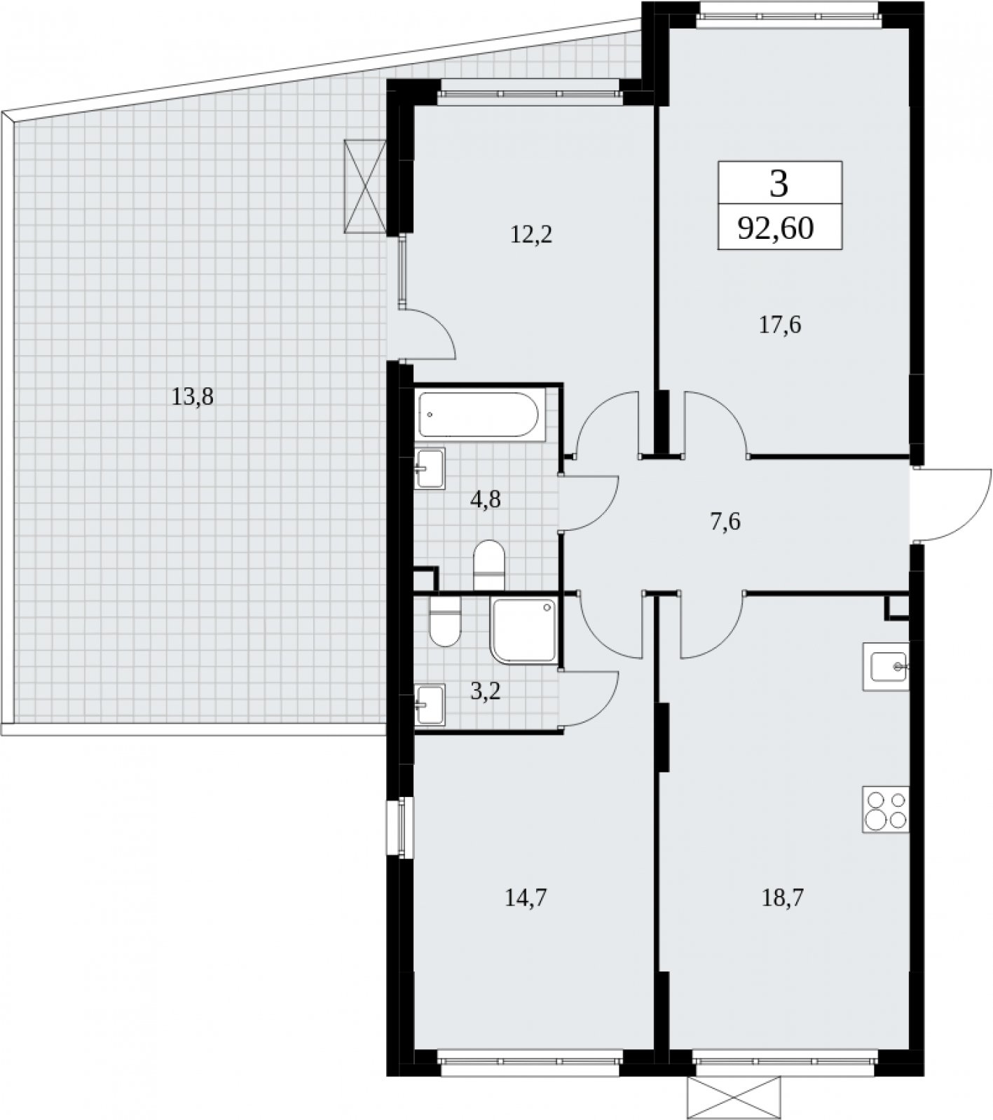 3-комнатная квартира с частичной отделкой, 92.6 м2, 2 этаж, сдача 4 квартал 2024 г., ЖК Скандинавия, корпус 35.1.3 - объявление 2052238 - фото №1