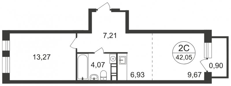 2-комнатная квартира с полной отделкой, 42.05 м2, 13 этаж, сдача 3 квартал 2023 г., ЖК Люберцы, корпус 66 - объявление 1747285 - фото №1
