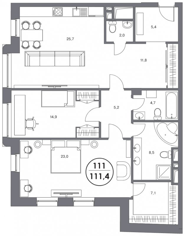 2-комнатные апартаменты без отделки, 111.4 м2, 3 этаж, дом сдан, ЖК Театральный дом, корпус 1 - объявление 1456843 - фото №1