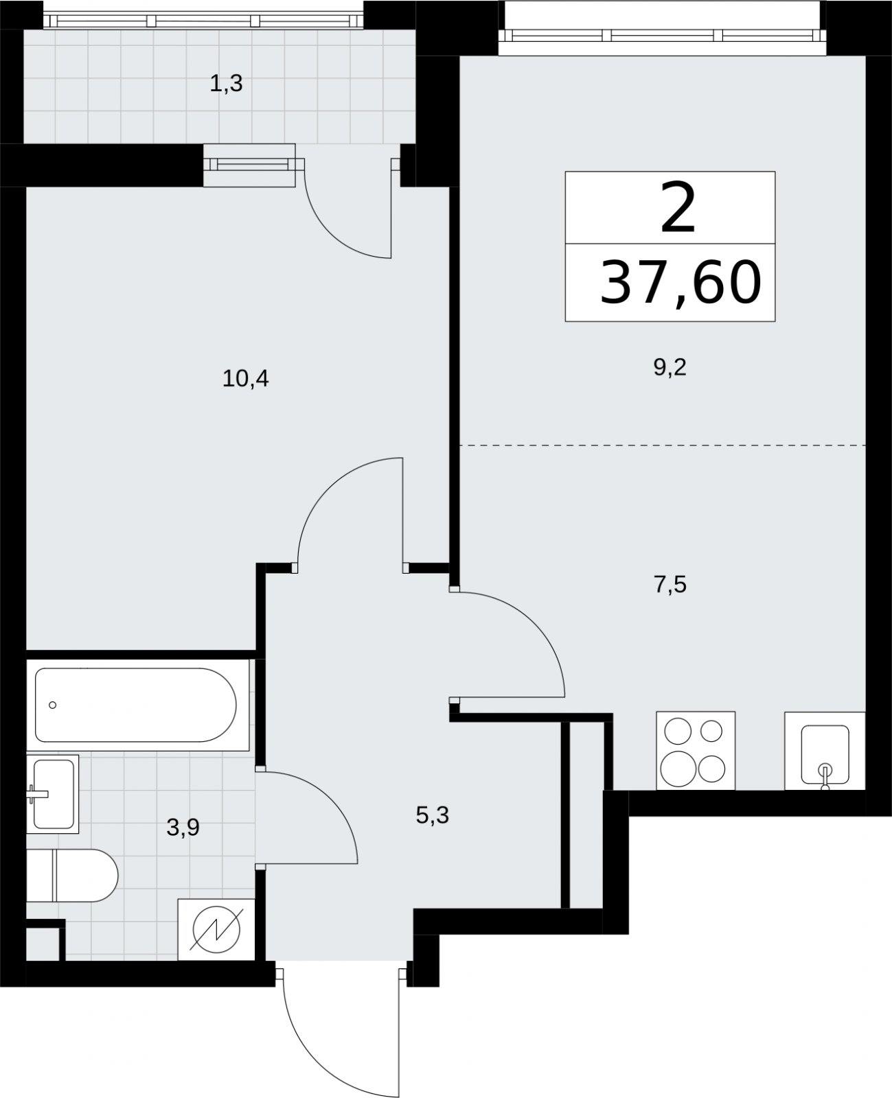 2-комнатная квартира (евро) с полной отделкой, 37.6 м2, 2 этаж, сдача 4 квартал 2026 г., ЖК Родные кварталы, корпус 1.2 - объявление 2317798 - фото №1