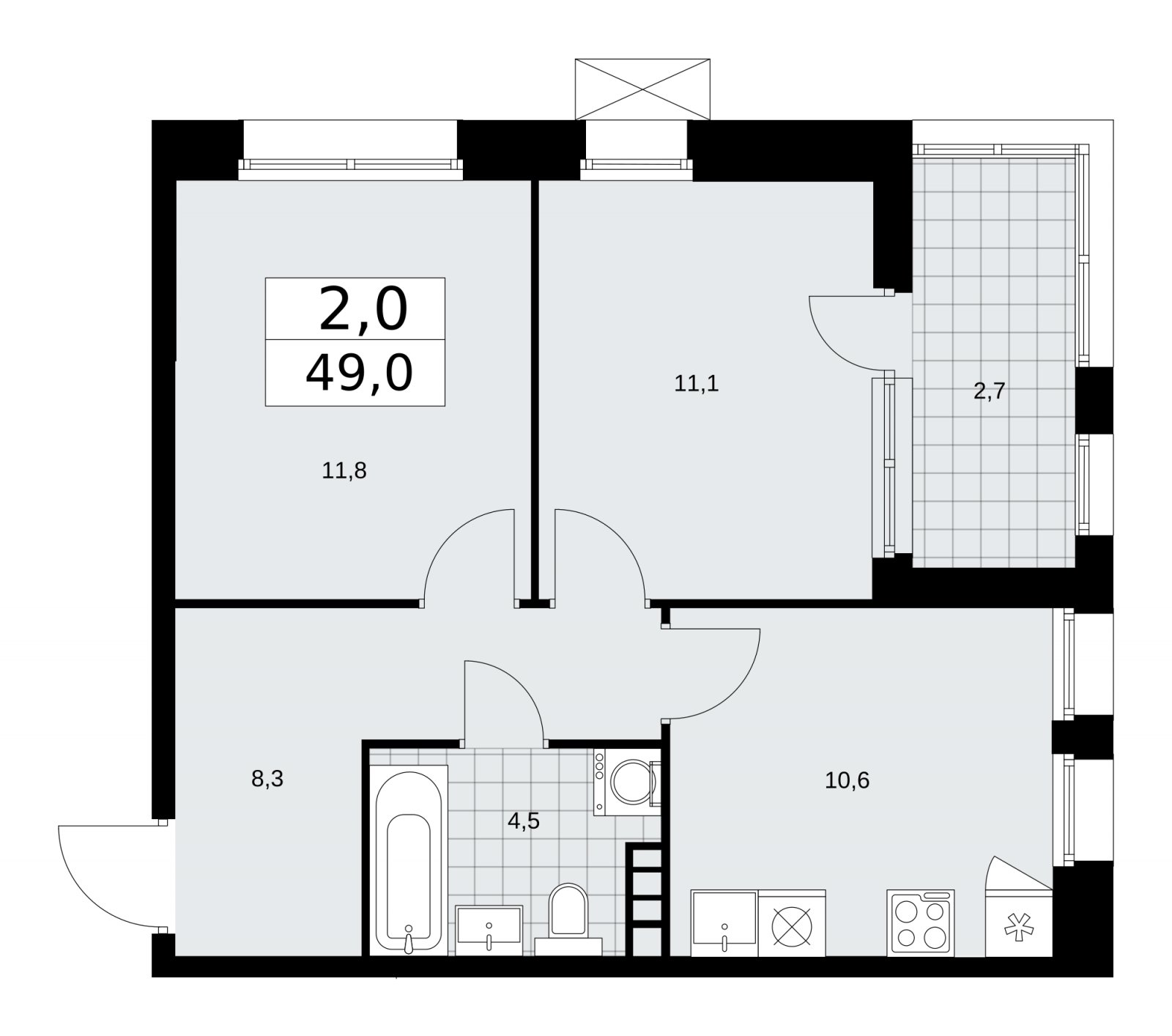 2-комнатная квартира без отделки, 49 м2, 5 этаж, сдача 4 квартал 2025 г., ЖК Бунинские кварталы, корпус 6.5 - объявление 2252772 - фото №1