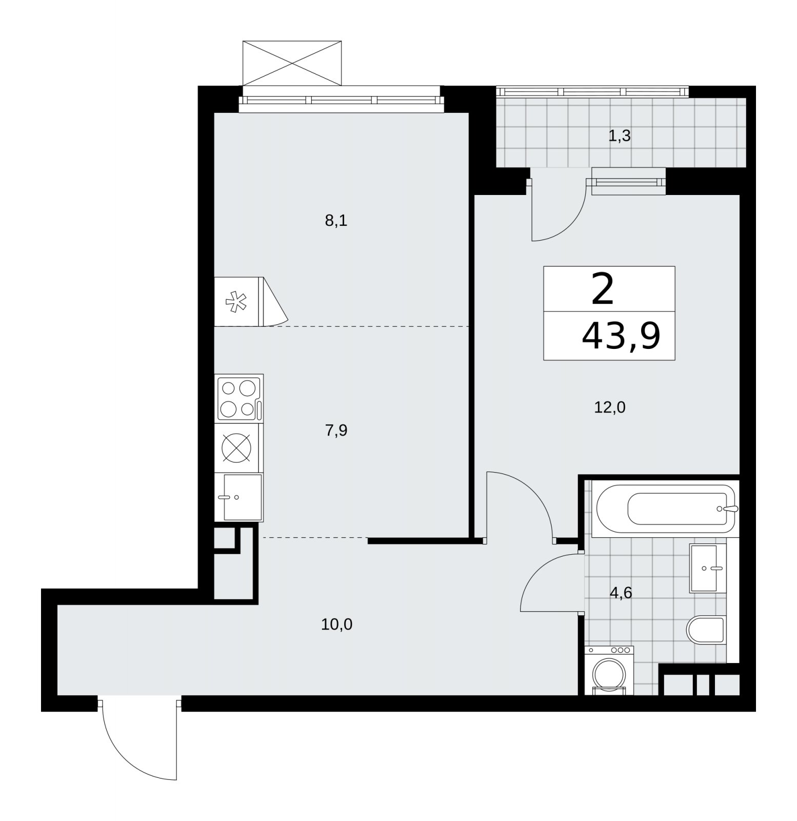 2-комнатная квартира (евро) с частичной отделкой, 43.9 м2, 11 этаж, сдача 2 квартал 2026 г., ЖК Прокшино, корпус 11.2.3 - объявление 2270401 - фото №1