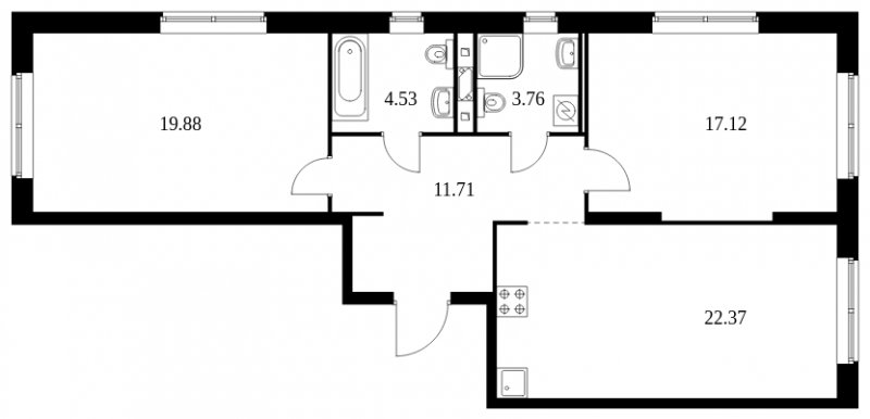 2-комнатная квартира с полной отделкой, 79.37 м2, 21 этаж, сдача 1 квартал 2024 г., ЖК Green Park, корпус 8 - объявление 1605921 - фото №1