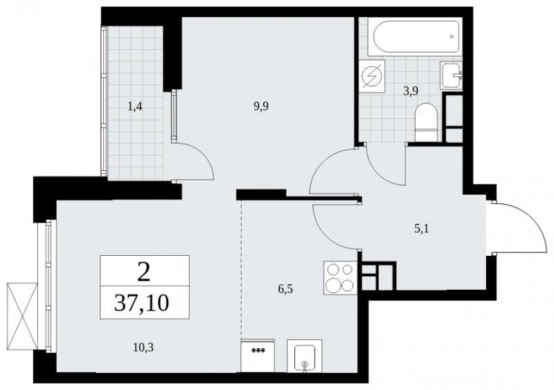 2-комнатная квартира (евро) с частичной отделкой, 37.1 м2, 16 этаж, сдача 4 квартал 2024 г., ЖК Бунинские кварталы, корпус 2.2 - объявление 1882468 - фото №1