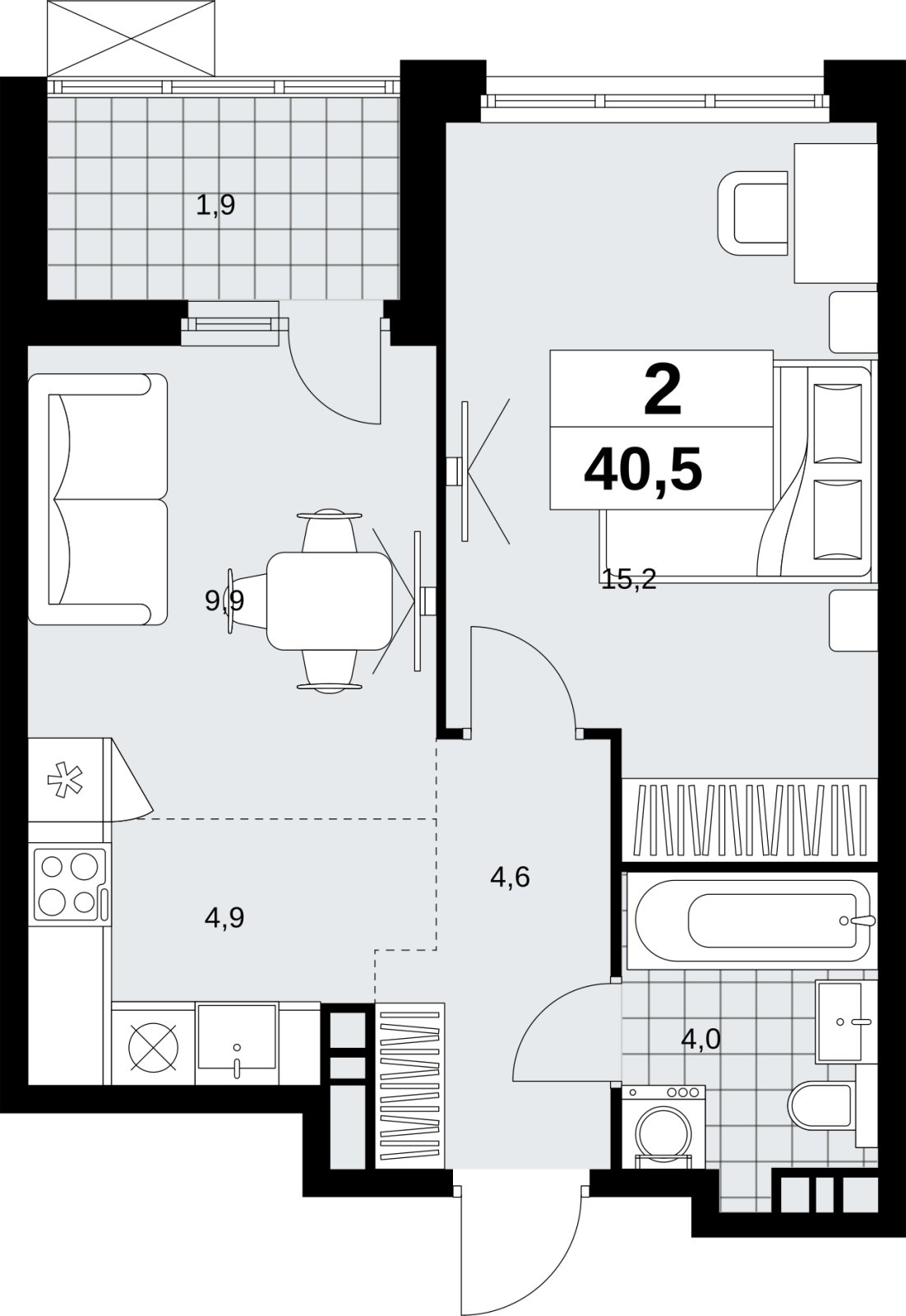 2-комнатная квартира (евро) с полной отделкой, 40.5 м2, 9 этаж, сдача 1 квартал 2027 г., ЖК Скандинавия, корпус 2.18.2.3 - объявление 2351393 - фото №1