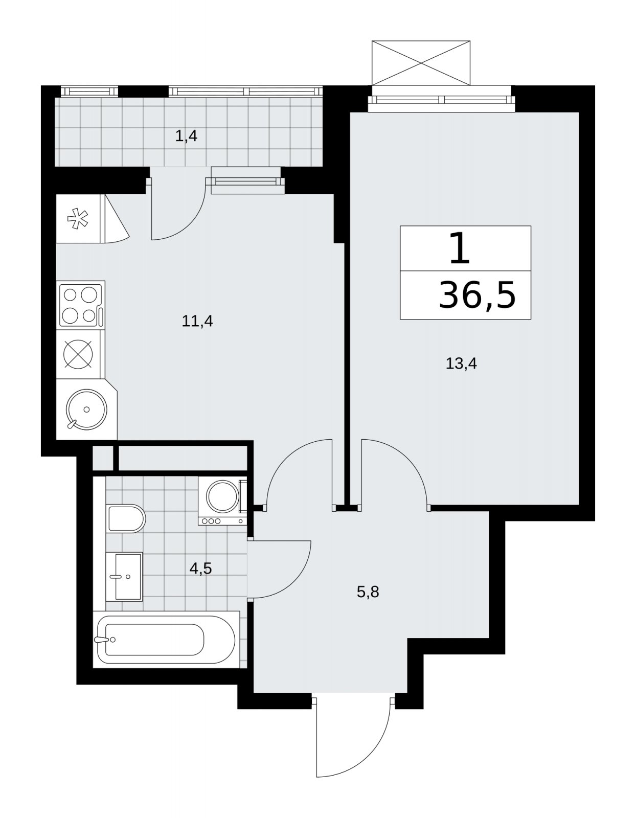 1-комнатная квартира без отделки, 36.5 м2, 13 этаж, сдача 1 квартал 2026 г., ЖК Прокшино, корпус 11.2.1 - объявление 2270039 - фото №1