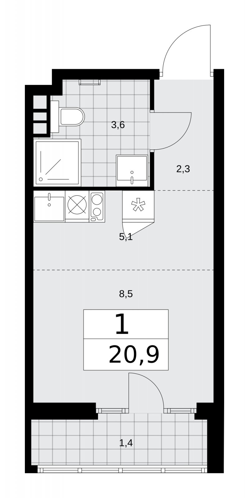 Студия с полной отделкой, 20.9 м2, 11 этаж, сдача 2 квартал 2026 г., ЖК Деснаречье, корпус 4.7 - объявление 2264802 - фото №1