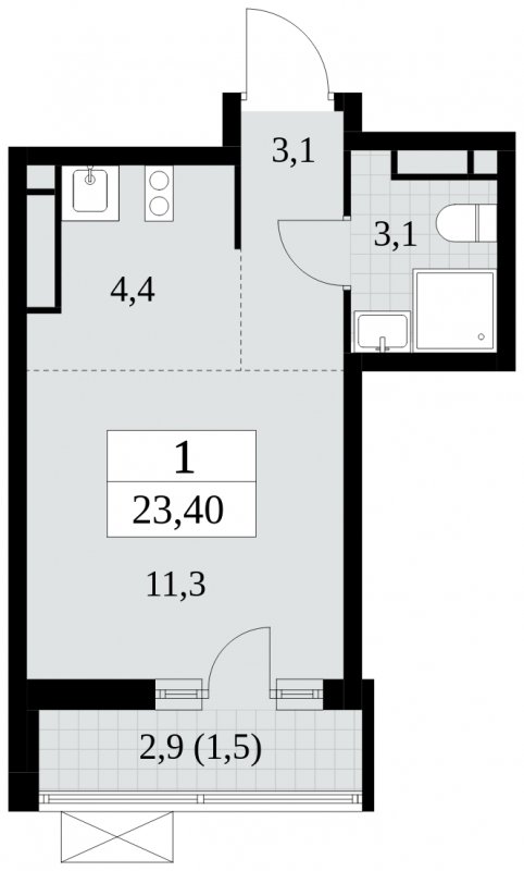 Студия с полной отделкой, 23.4 м2, 14 этаж, сдача 3 квартал 2024 г., ЖК Прокшино, корпус 6.4 - объявление 1663157 - фото №1
